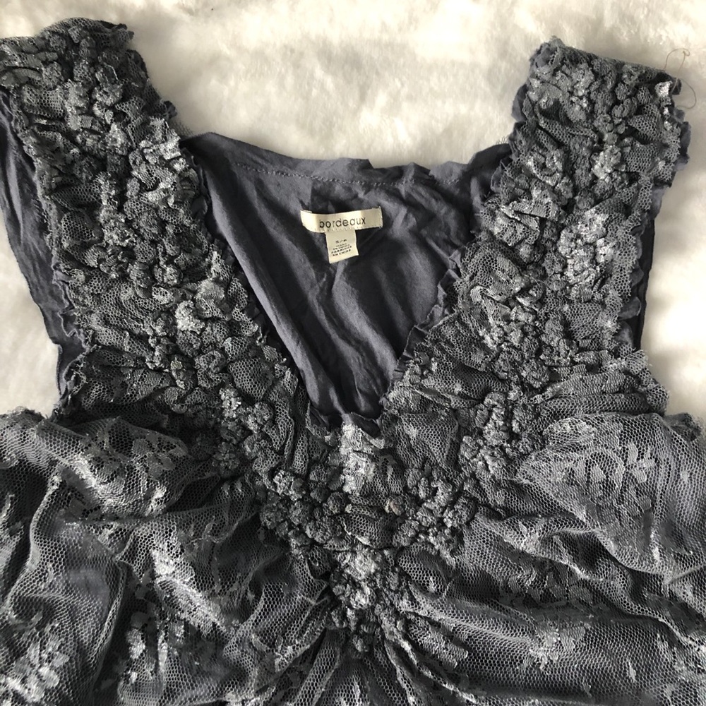 Anthropologie silver lace shirt S